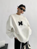 FOESCE Women Fashionable Retro Grey Sweatshirts Autumn Winter Loose Casual Hoodie Round Neck Oversize Pullovers Tops