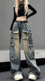 FOESCE Women's Black Gothic Jeans Harajuku Y2k 90s Aesthetic Baggy Denim Trousers Korean Vintage 2000s  Punk Wide Leg Pants Clothes