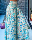 FOESCE Women's Casual Paisley Print Shirred High Waist Wide Leg Pants Beach Style New Fashion Female Daily Vacation Long Pants