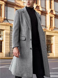 FOESCE Wool Trench Coat Men Classic Turn-down Collar Wool Blends Button Jackets Casual Slim Long Windbreaker Autumn Winter Outwears