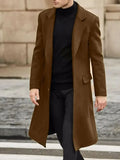 FOESCE Wool Trench Coat Men Classic Turn-down Collar Wool Blends Button Jackets Casual Slim Long Windbreaker Autumn Winter Outwears
