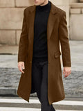 FOESCE Wool Trench Coat Men Classic Turn-down Collar Wool Blends Button Jackets Casual Slim Long Windbreaker Autumn Winter Outwears