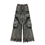 Foesce  Y2K American New Fashion Stitching Multi-pocket Heavy Washing Baggy Jeans Men Streetwear Vintage Rock Pop High Waist Trousers