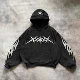 FOESCE Y2K Fashion Hip Hop Gray Stitching Embroidered Hooded Sweater Loose Casual Hooded Sweatshirt Gothic Street Retro Women Clothing