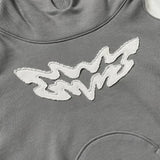 FOESCE Y2K Fashion Hip Hop Gray Stitching Embroidered Hooded Sweater Loose Casual Hooded Sweatshirt Gothic Street Retro Women Clothing