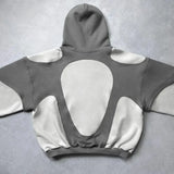FOESCE Y2K Fashion Hip Hop Gray Stitching Embroidered Hooded Sweater Loose Casual Hooded Sweatshirt Gothic Street Retro Women Clothing