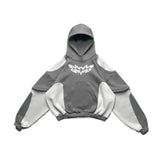 FOESCE Y2K Fashion Hip Hop Gray Stitching Embroidered Hooded Sweater Loose Casual Hooded Sweatshirt Gothic Street Retro Women Clothing