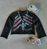 FOESCE Y2K Fashion Trend Long Sleeves T Shirt Goth Cotton Black Oversized Top Harajuku Finger Graphic Print T Shirt Men Women Clothing