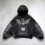 FOESCE Y2K New Zipper Hoodie Men American Retro Washed Letter Printed Sportswear High Street Gothic Fashion Loose Top Unisex Clothing