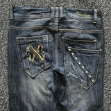 FOESCE Y2K Washed Jeans Gothic Vintage Flanged Embroidery Logo Trend Men Women Streetwear American High Street Simplicity Flare Jeans