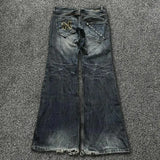 FOESCE Y2K Washed Jeans Gothic Vintage Flanged Embroidery Logo Trend Men Women Streetwear American High Street Simplicity Flare Jeans