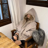 Foesce Y2K Winter Warm Clothing Men Women Retro Simple Plush Coat Sportswear New Loose Leather Motorcycle Punk Fur Collar Jacket Couple