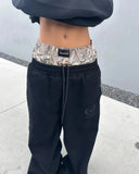 FOESCE Y2K pants vintage Harajuku double Embroidered waist Sweatpants Men Wome Hip Hop Casual High waisted Wide Leg Pants Streetwear