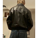 FOESCE Y2k America Street Leather Jacket Retro Trendy Brand Star Letter Embroidery Zipper Jackets Outdoor Motorcycle Coat Windbreaker
