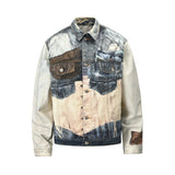 FOESCE Y2k Contrast Color Back Lace Up Patchwork Denim Coat for Men and Women Windbreaker Bomber Jacket Casual Loose Jeans Clothes