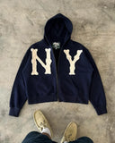 Y2k Harajuku Retro Trendy Brand Letter Embroidery Oversized Sweatshirt  Women High Street Fashion Loose Zipper Hoodie Men