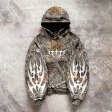 FOESCE Y2k Hoodie New Leaf pattern Camouflage Loose Sweatshirt Mens Womens American Retro Street Hip Hop Streetwear Unisex Camo Hoodies