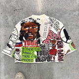 FOESCE Y2k New Hip Hop Punk Graffiti Design Pattern Printed T Shirt Mens and Womens Retro Harajuku Gothic Oversized Short Sleeved Tops