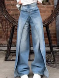 FOESCE Y2k Vintage Blue Baggy Jeans Women High Waist  Aesthetic Harajuku Denim Trousers 90s Trashy Emo 2000s Grunge Cargo Pants