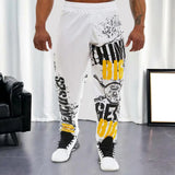 FOESCE Young Style Casual Sweatpants Men Pants Loose Straight Deep Crotch Digital Printing Jogging Elastic Waist Men Trousers for Gym