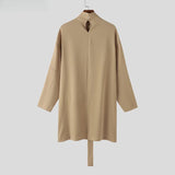 FOESCE 2025 Men Cloak Coats Turtleneck Long Sleeve Streetwear Casual Trench Loose Solid Color Open Stitch Fashion Male Ponchos