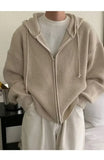 FOESCE hooded sweater jacket men's cardigan sweater loose American retro Hong Kong style lazy men's trendy spring and autumn style tops