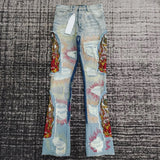 FOESCE men complicated embroidery stitching distressed jeans
