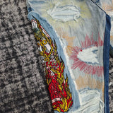 FOESCE men complicated embroidery stitching distressed jeans