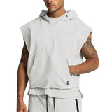 Versatile Sports Sleeveless Pocket Hoodie Summer Men's Solid Color Loose Casual Patchwork Top