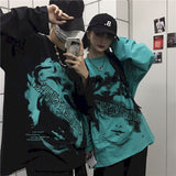 Spring Oversized Tshirt Women T Shirt Couple Korean High Street Letter Print Loose Long-sleeved T-shirt Top Gothic Punk Clothes