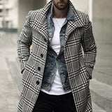 Foesce Autumn Men's Fashion Plaid Windbreaker Casual Streetwear Overcoat Gentleman Luxury Trench Long Coat Manteau