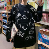 Men Hip Hop Sweater Cartoon Casual Loose Knitted Pullover Autumn Winter Knitted Men's Sweater Couple Unisex Design