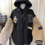 Woolen patch Plush jacket Teddy hip-hop baseball uniform couple trend street quilted jacket woman vintage unisex streetwear