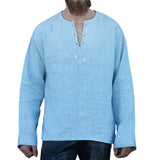 Foesce Linen Cotton Tunic Shirt Long Sleeves Knights Viking Pirate Costume Men Norse Medieval Warrior Hero Ragnar Lothbrok For Adult