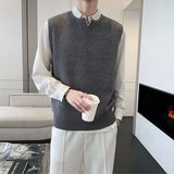 Foesce New Men's Sweater Slim Sleeveless Vest Top Autumn Winter Casual Solid Color Waistcoat V Neck Knit Pullover Plus Size M-2XL