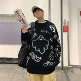 Men Hip Hop Sweater Cartoon Casual Loose Knitted Pullover Autumn Winter Knitted Men's Sweater Couple Unisex Design