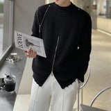 European Style Metal Chain Decoration Thick Needle Heren Sweater Fall Winter Black White Zipper Pull Homme Knitted Sweater Men