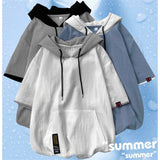 Summer Men's Ice Silk Short-sleeved Hooded Sweatshirt Loose Pullover Top Male Streetwear Hoodie Sudaderas Con Capucha