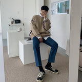 Men's wear round collar sweater Korean loose trendy kintted tops for male autumn and winter thickened new clothes