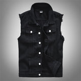 Foesce New Men's Fashion Casual Black Hooded Sleeveless Vest Denim Vest Jacket Street Punk Style Denim Vest Multiple Size Options M-6XL