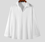Foesce Solid Color Men Shirt Turn Down Collar Long Sleeve Korean Casual Men Clothing Loose Streetwear Leisure Camisa S-3XL