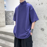Streetwear  Turtleneck Men Tshirt Solid Color Hip Hop Male Oversized T shirts Man Casual Short Sleeve Top Tees