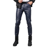 Spring Summer Moto Skinny Elastic Faux Leather Pants Men Black Gold White Thin PU Leather Trousers Brand Men Clothing
