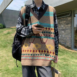 Men Colorful Sweater Vests Oversize Harajuku Fashion Knitted Teenagers Couple Soft New-arrival Casual Outwear Males Jumpers Chic