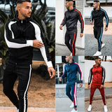 Foesce New Two-piece Zipper Sweatsuits Mens Sets Running Sport Running Suit Training Tracksuits Long Sleeve Hooded+Trousers Sports