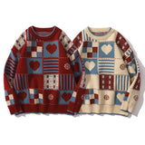 Vintage Sweater Mens Hip Hop Streetwear Harajuku Retro Japanese Style Love Knitted Sweater  Couples Autumn Cotton Pullover