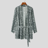 Men Robes Leopard Print Open Stitch Homewear V Neck Long Sleeve Loose Nightgown Men Sexy Bathrobes With Belt S-5XL