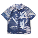 Summer Short Sleeve Shirts Men Free Peace Dove Full Print Tshirts Harajuku Streetwear Hawaii Beach Button Down Shirts