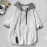 Summer Men's Ice Silk Short-sleeved Hooded Sweatshirt Loose Pullover Top Male Streetwear Hoodie Sudaderas Con Capucha