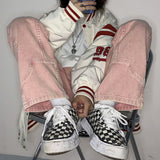 Men's Trendy American Biker Denim Trousers Loose Baggy Homme Cargo Pocket Pink Jeans Black/green/blue Color Casual Pants